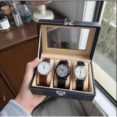 Boîte à montre 3 emplacements en cuir PU noir