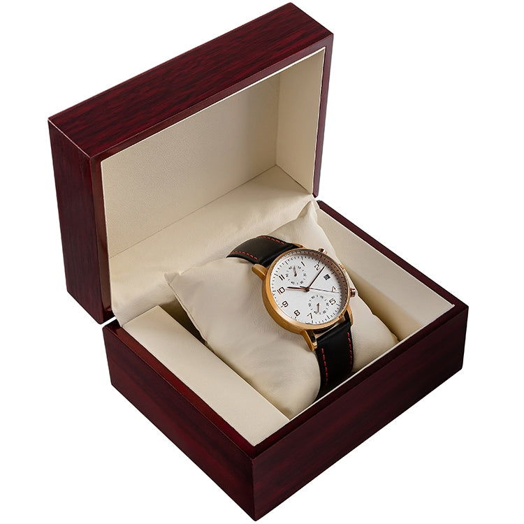 Coffret montre en bois mahogany compact – vue de trois quarts