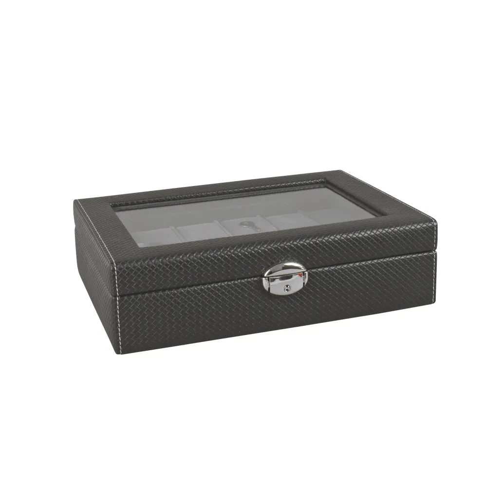 coffre montres avec fenetre gaine aspect tissage en relief noir