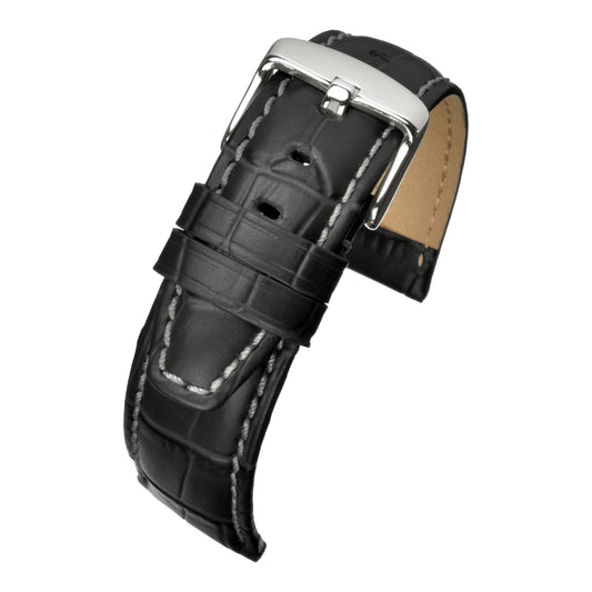 Bracelet montre cuir grain alligator premium — Black