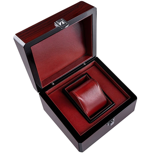 Boîte à montre en bois mahogany avec fermoir et écrin en eco-cuir – vue produit