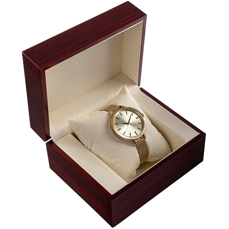 Boîte à montre en bois mahogany compacte avec intérieur ivoire – vue produit