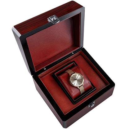 Coffret montre mahogany ouvert avec écrin en eco-cuir