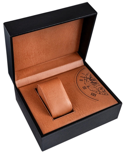 Boîte à montre eco-cuir noir intérieur brun