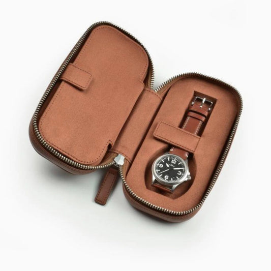 Étui montre voyage 2 montres – Pochette cuir zippée
