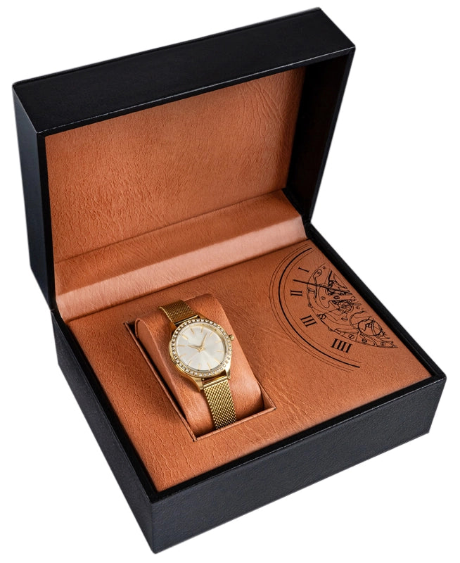 Coffret montre en eco-cuir noir – intérieur brun et coussin