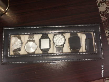 Boîte à montre 6 emplacements en cuir PU noir