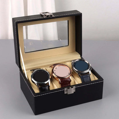 Boîte à montre 3 emplacements en cuir PU noir