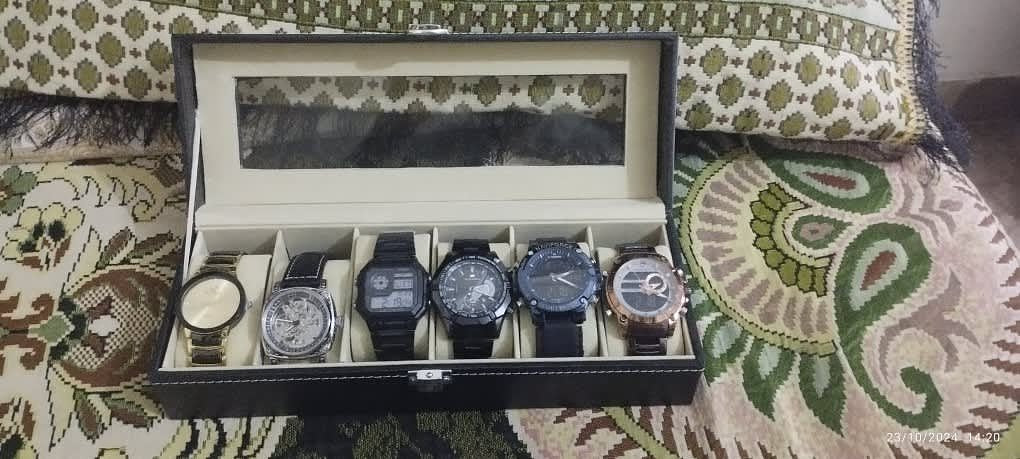 Boîte à montre 6 emplacements en cuir PU noir