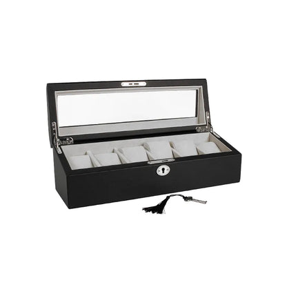 coffre luxe montres avec fenetre gaine aspect lisse noir 