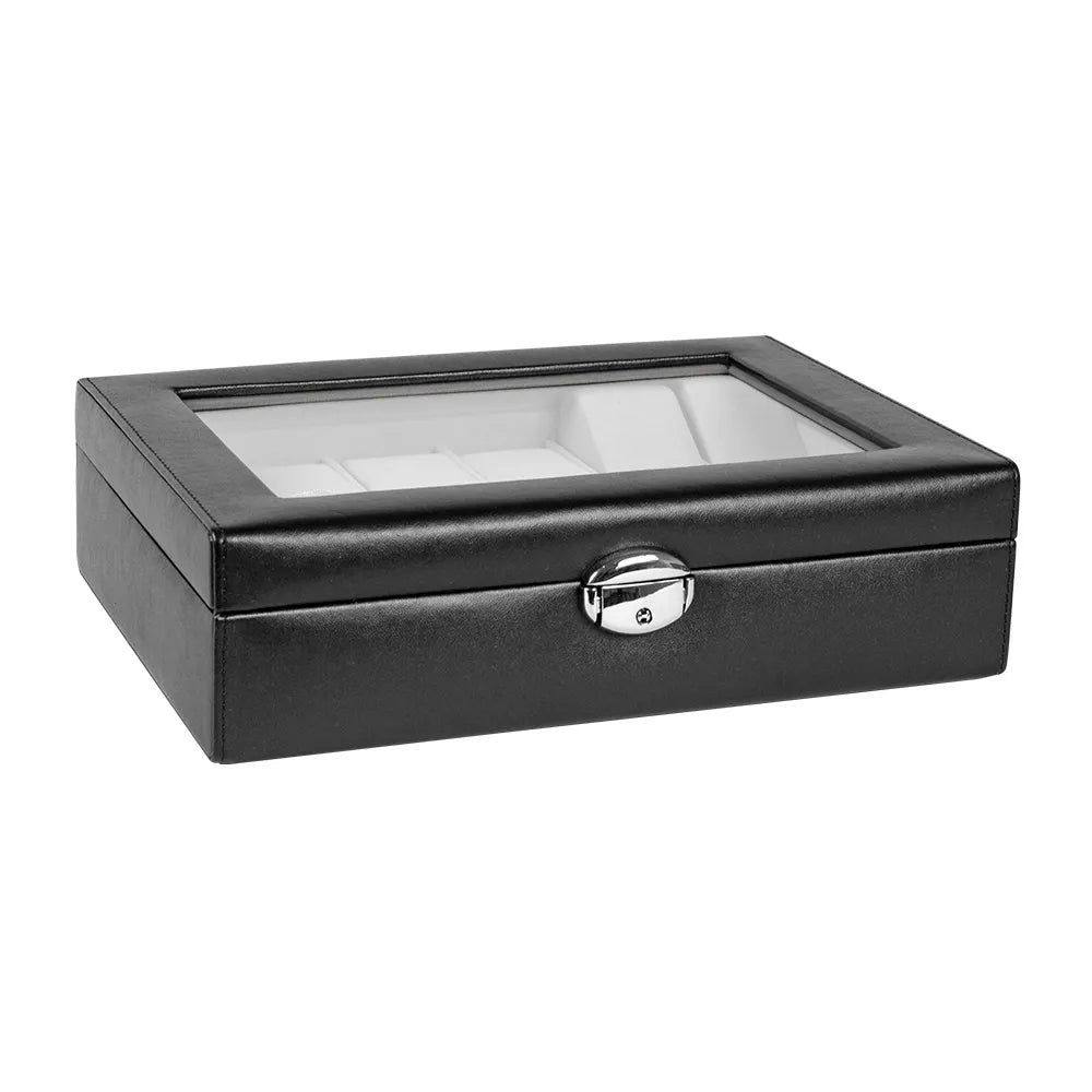 coffre montres avec fenetre gaine aspect lisse noir 