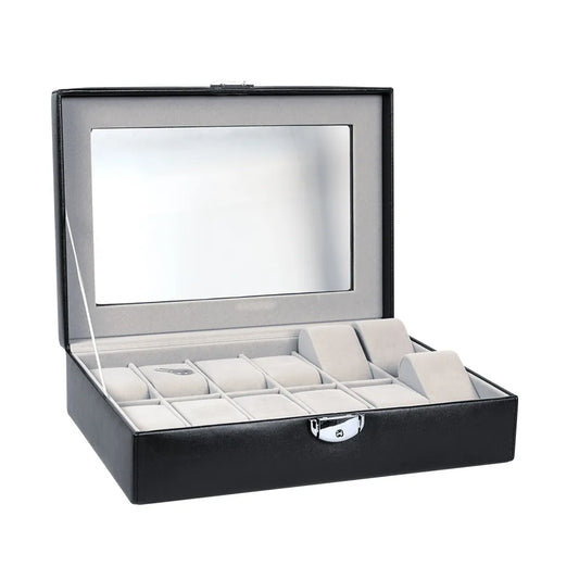 coffre montres avec fenetre gaine aspect lisse noir 
