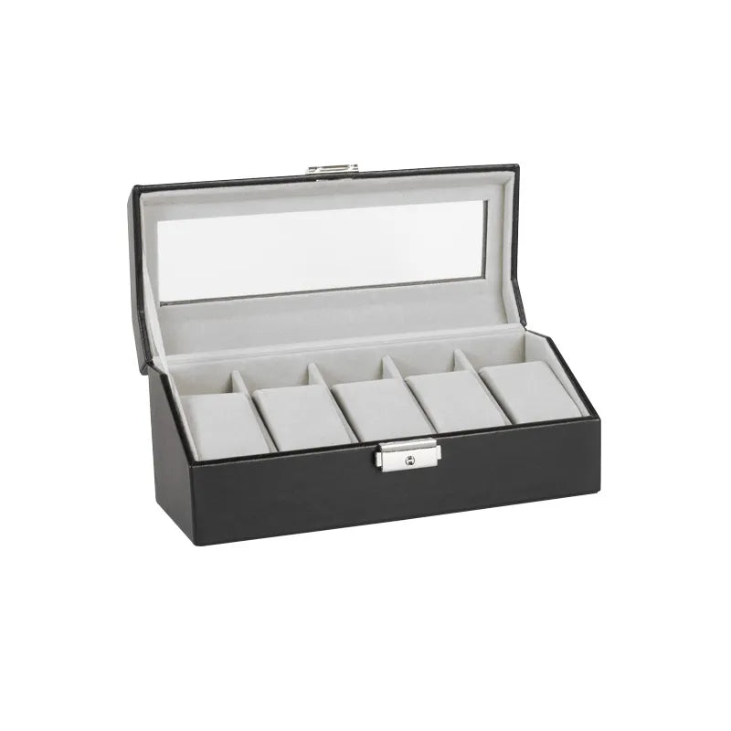 coffre montres avec fenetre gaine aspect lisse noir 