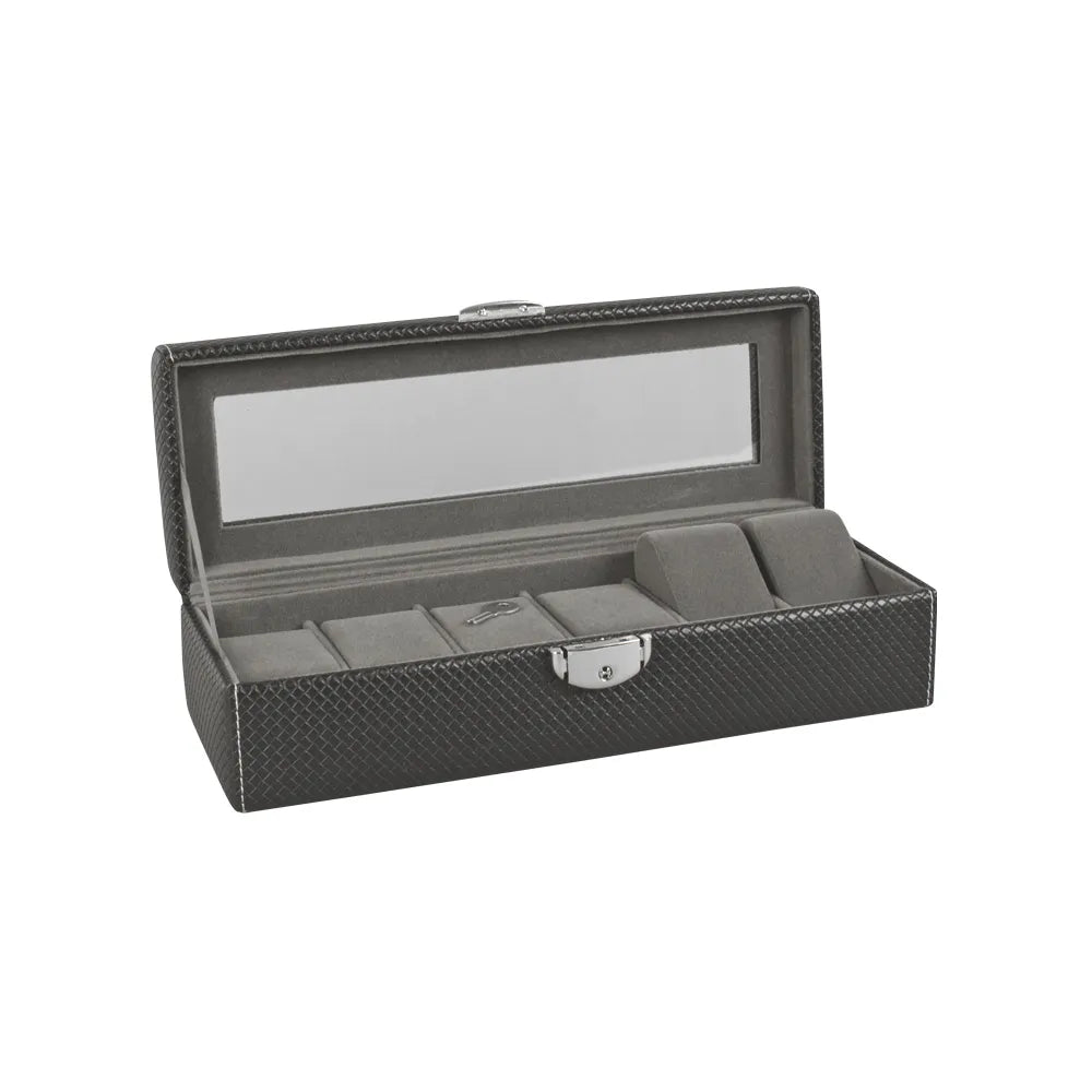 coffre montres avec fenetre gaine aspect tissage en relief noir