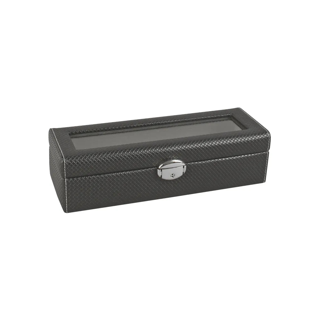 coffre montres avec fenetre gaine aspect tissage en relief noir