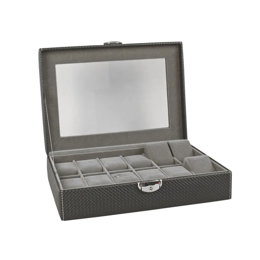 coffre montres avec fenetre gaine aspect tissage en relief noir