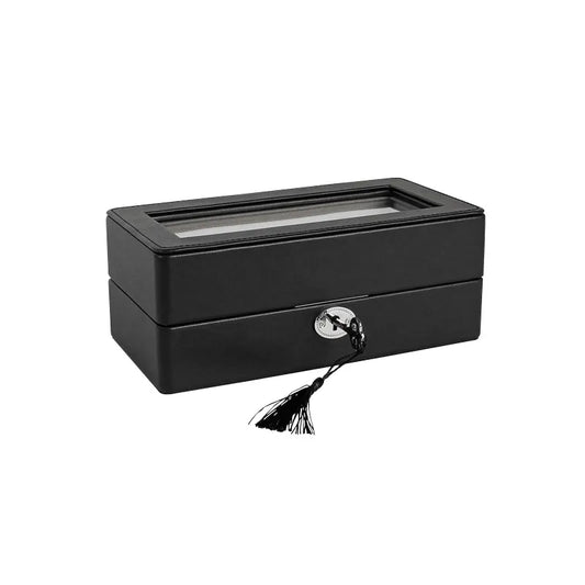 coffre montres gaine croute-de cuir noir enduit lisse avec fenetre