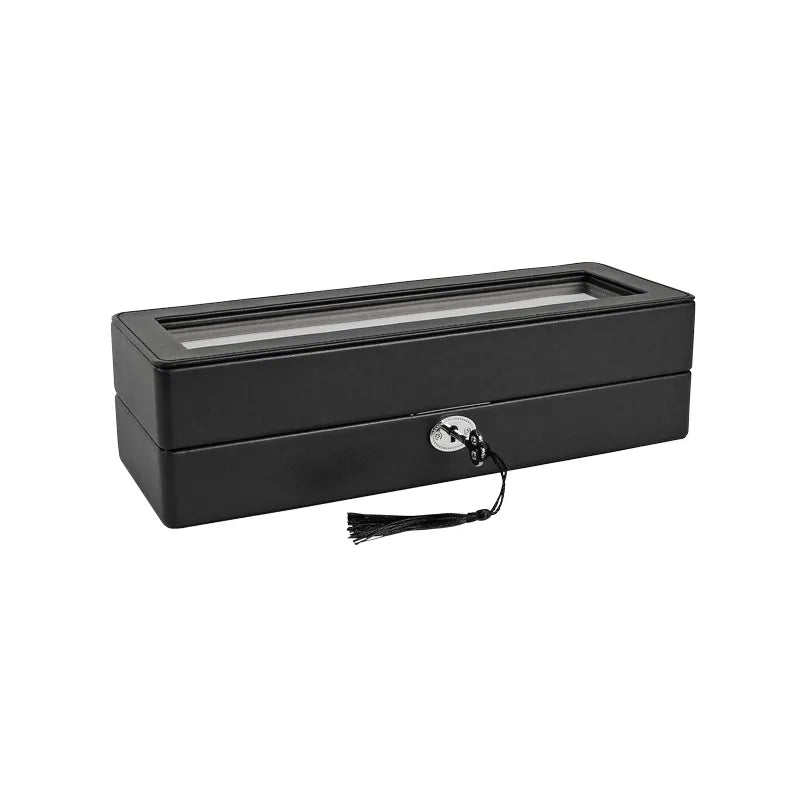 coffre montres gaine croute de cuir noir enduit lisse avec fenetre