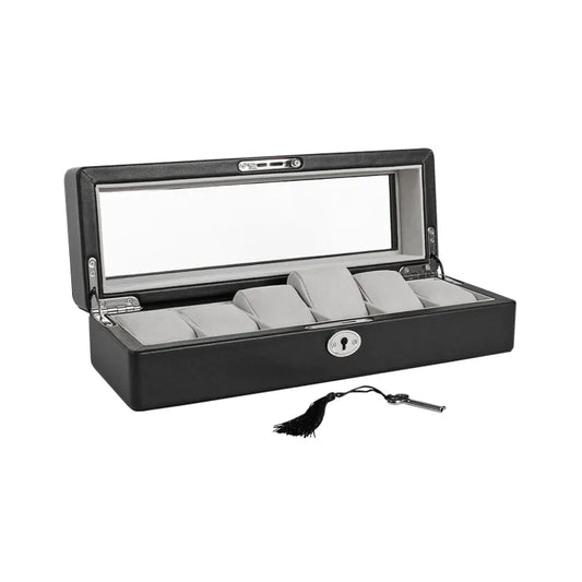 coffre montres gaine croute de cuir noir enduit lisse avec fenetre