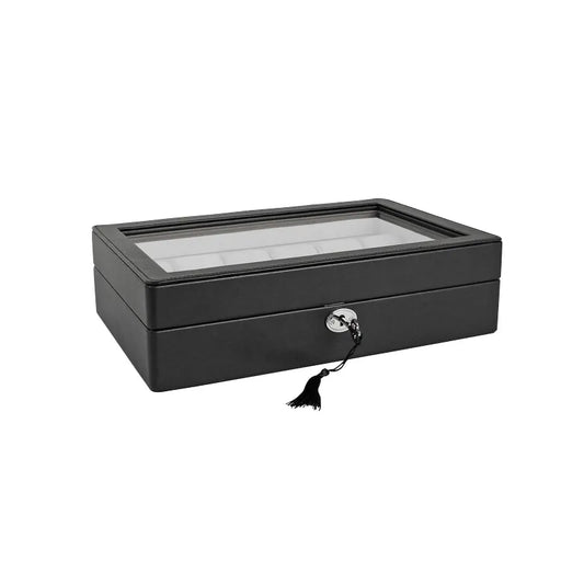 coffre montres gaine croute de cuir noir enduit lisse avec fenetre