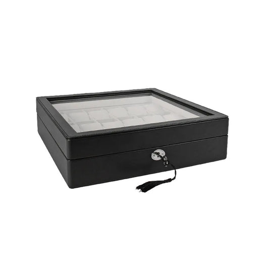 coffre montres gaine croute de cuir noir enduit lisse avec fenetre