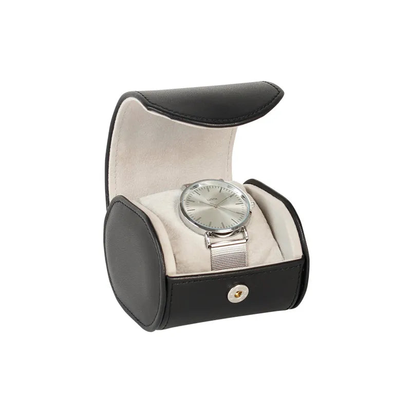 etui de voyage montre croute de cuir noir enduit lisse 