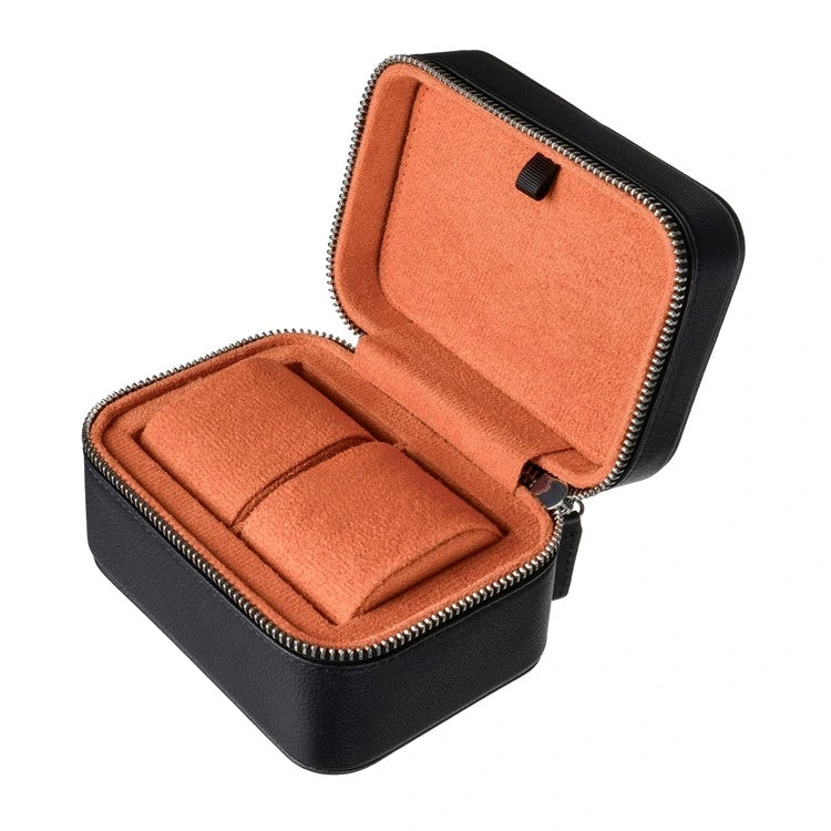 etui montre cuir noir interieur orange