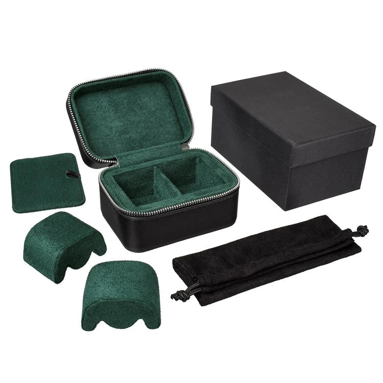 etui montre cuir noir interieur vert 2 montres
