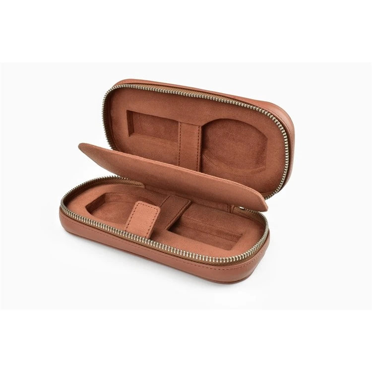 Étui montre voyage cuir marron pour 2 montres avec fermeture éclair