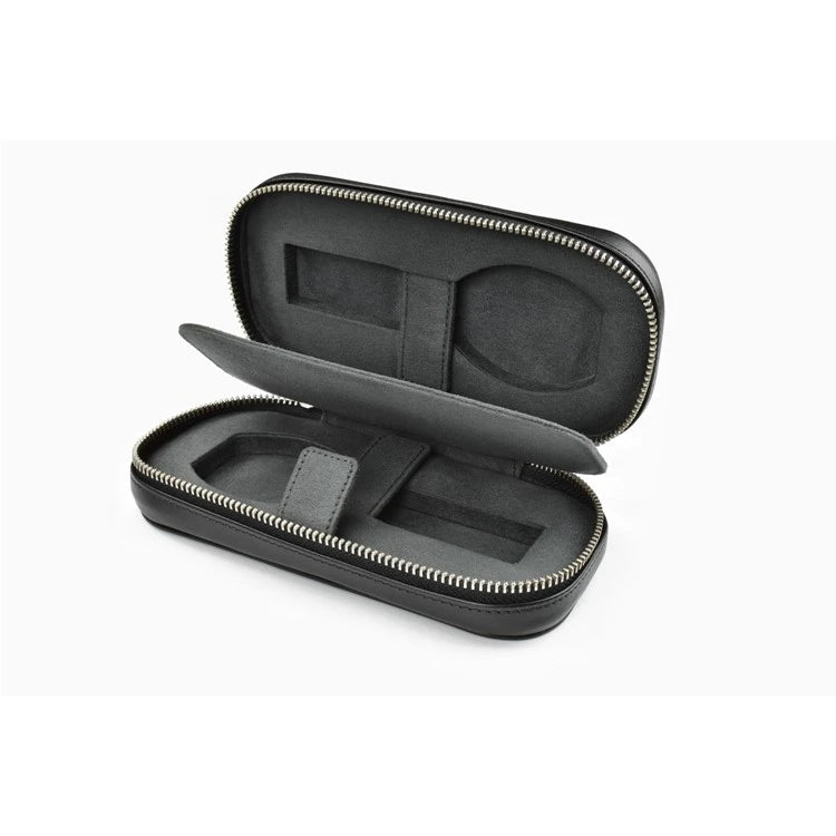 Étui montre voyage cuir noir pour 2 montres avec fermeture éclair
