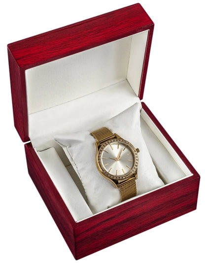 Boîte à montre en bois mahogany mini avec intérieur blanc – vue produit