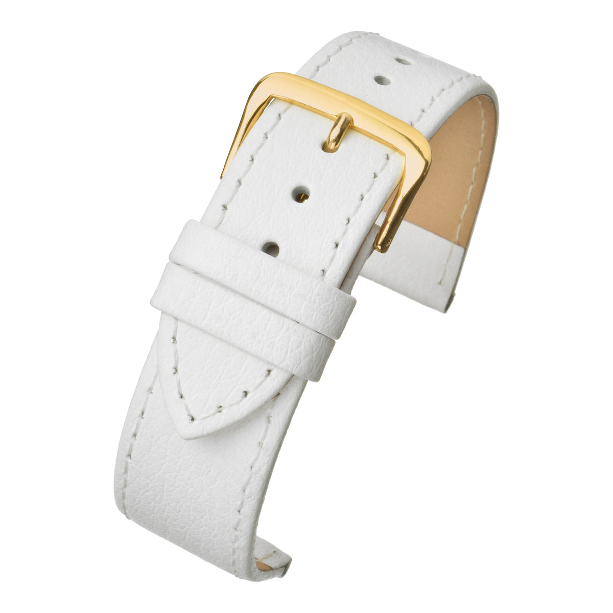 Bracelet montre cuir grain buffle surpiqué — White