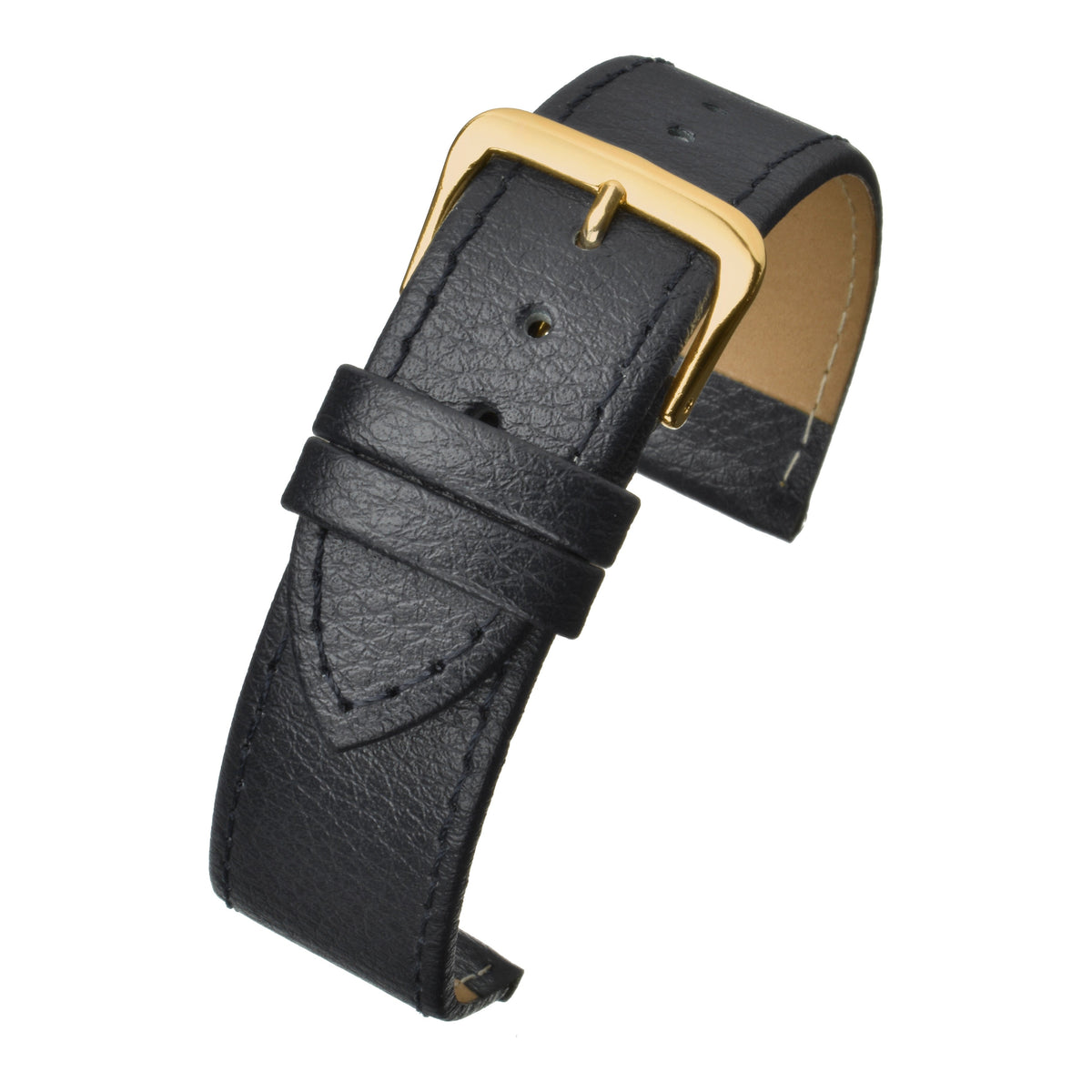 Bracelet montre cuir grain buffle surpiqué — Black