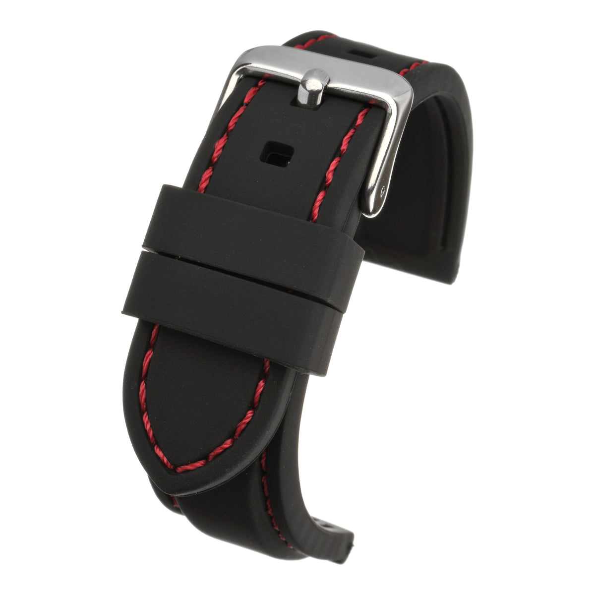 Bracelet montre silicone à coutures contrastées — Black w/ Red
