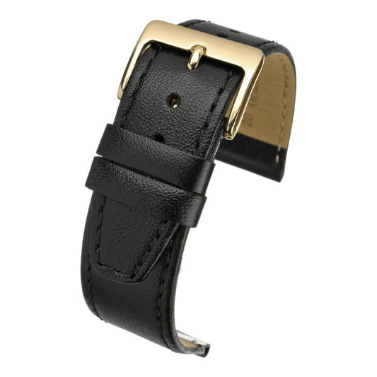 Bracelet montre cuir lisse surpiqué — Black