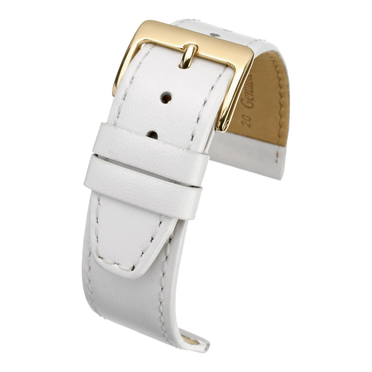 Bracelet montre cuir lisse surpiqué — White