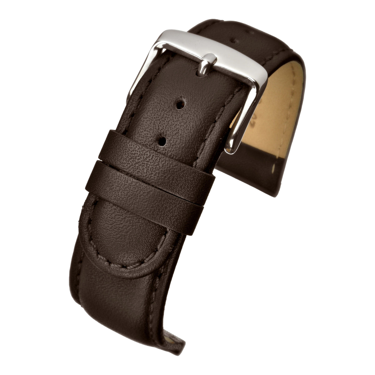 Bracelet montre cuir rembourré surpiqué — Brown