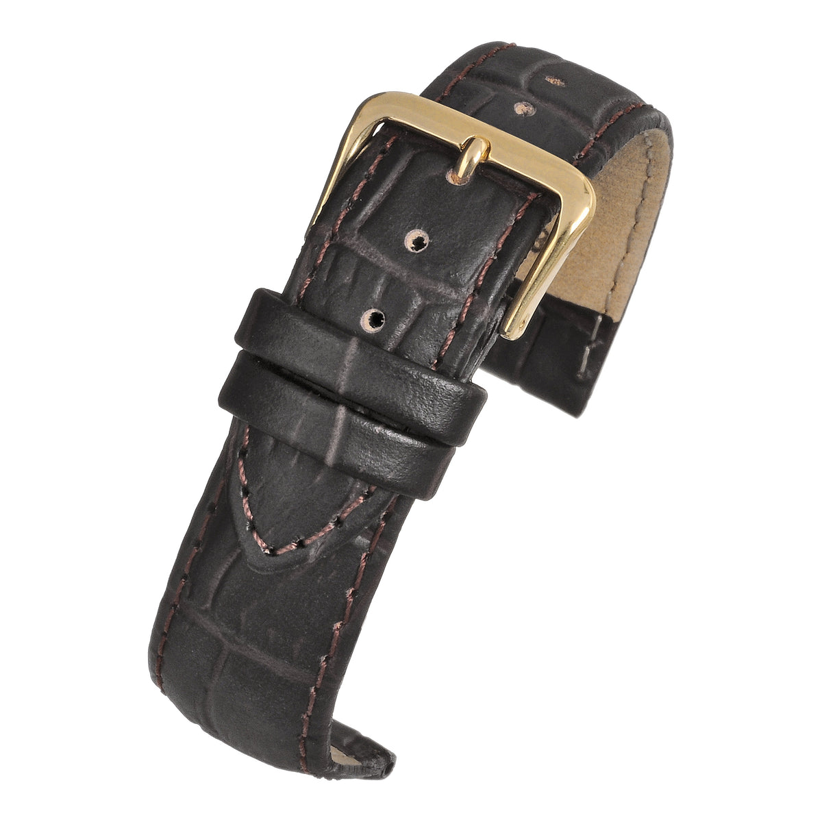 Bracelet montre cuir grain alligator mat — Brown
