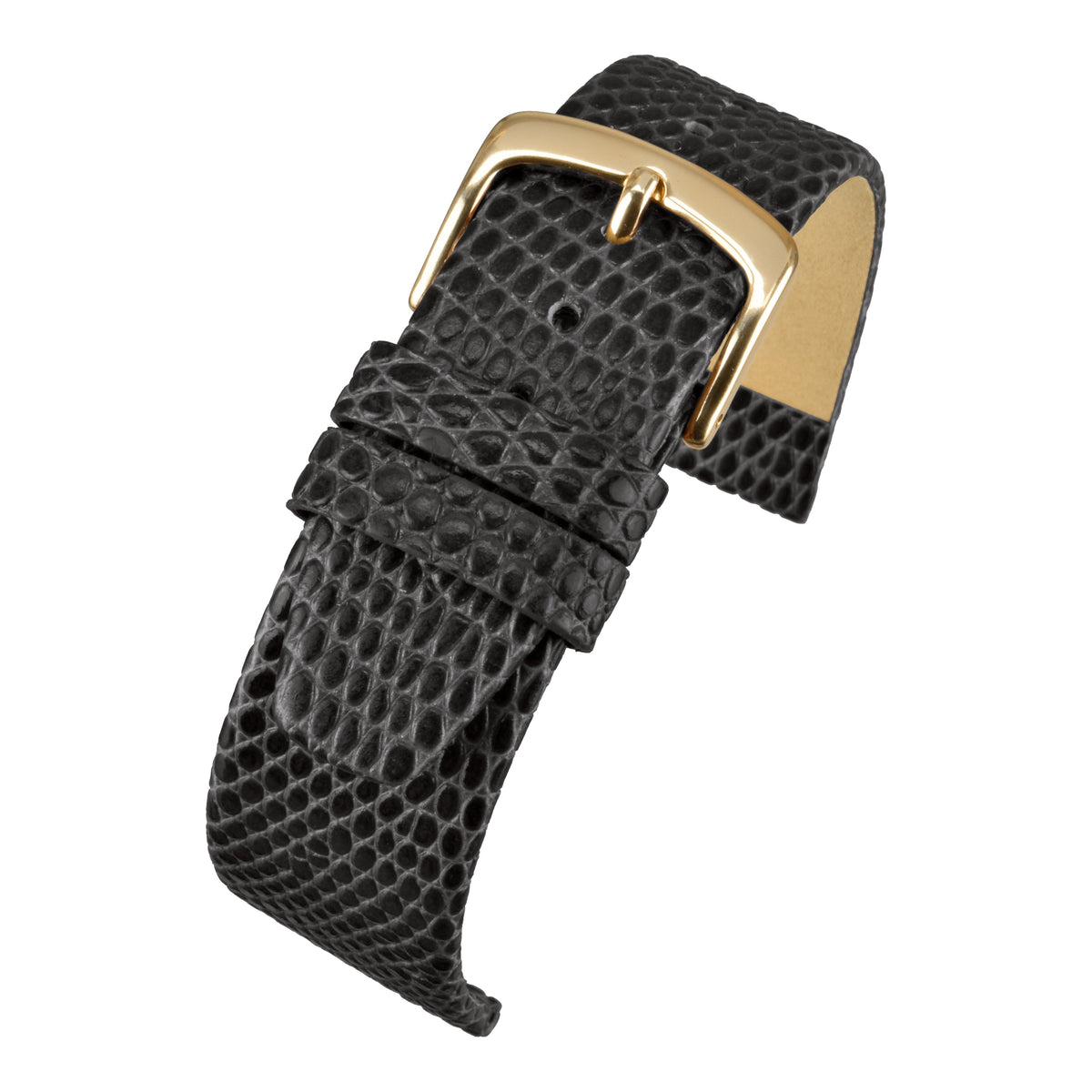 Bracelet montre cuir grain lézard plat — Black
