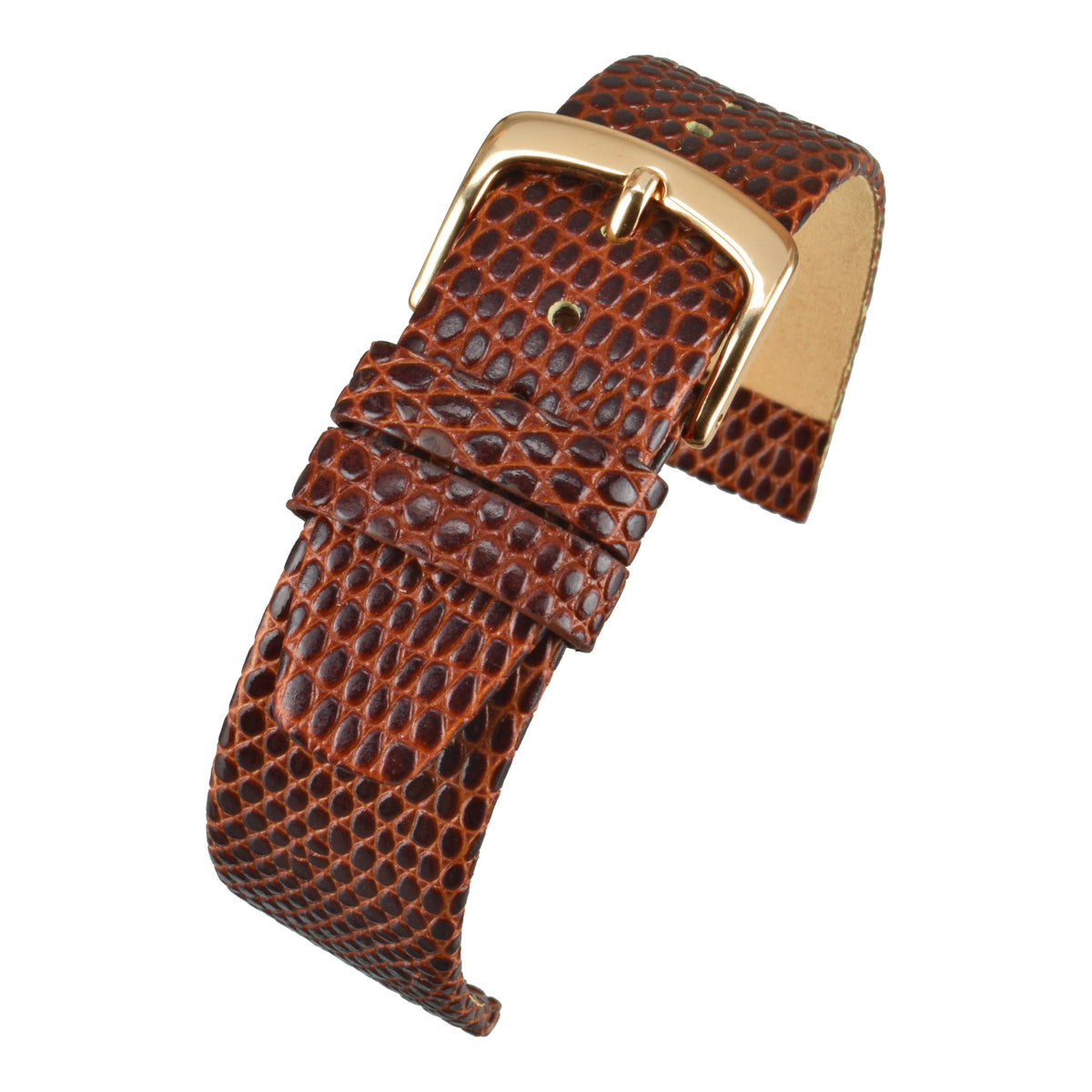 Bracelet montre cuir grain lézard plat — L.Brown