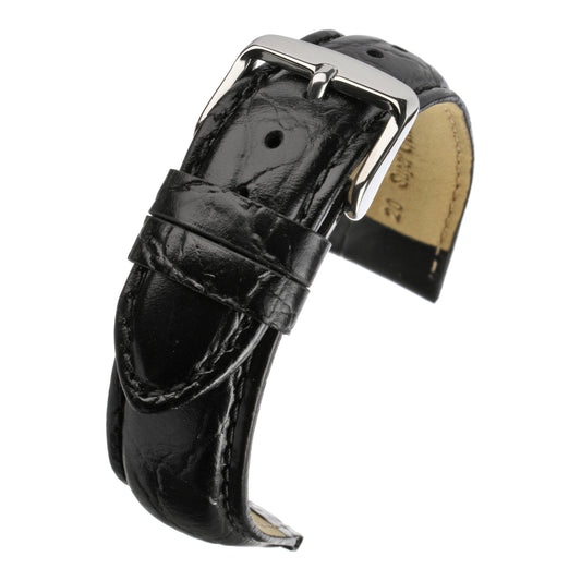 Bracelet montre cuir grain crocodile classique — Black