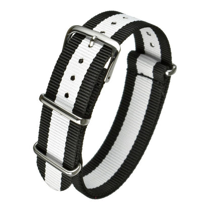 Bracelet montre textile nylon style militaire — Black w/ White