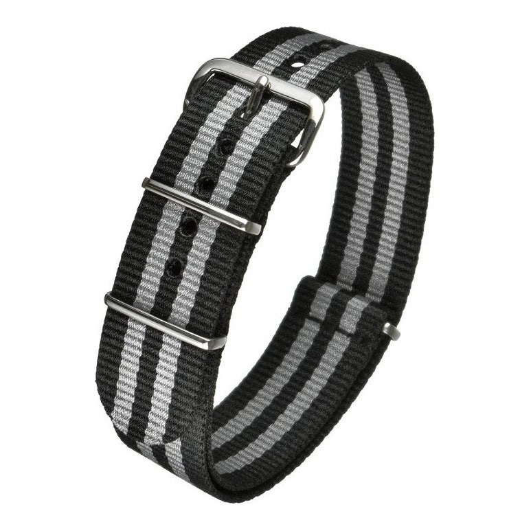 Bracelet montre textile nylon style militaire — Black w/ Light Grey