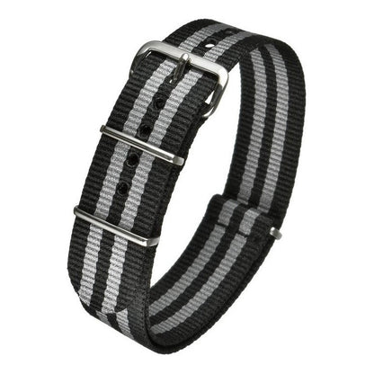 Bracelet montre textile nylon style militaire — Black w/ Light Grey