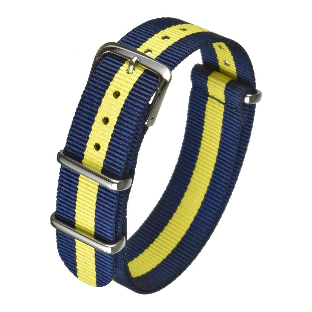 Bracelet montre textile nylon style militaire — Blue w/ Yellow