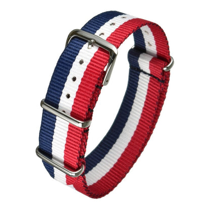 Bracelet montre textile nylon style militaire — Red w/ White w/ Blue