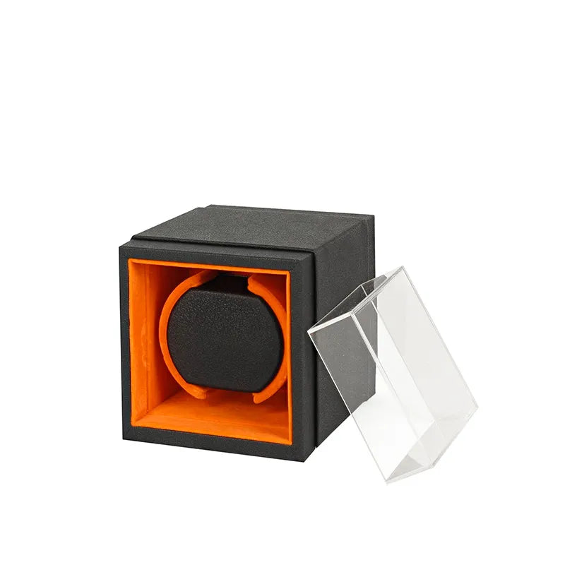 remontoir de montre automatique gaine noir et orange 