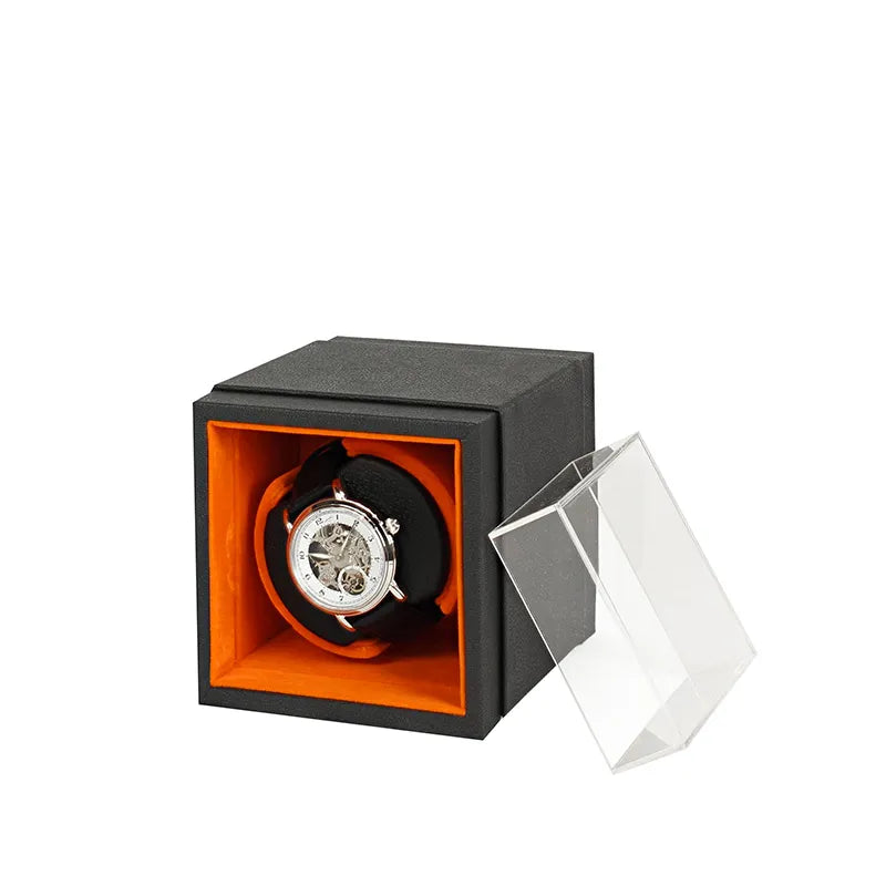 remontoir de montre automatique gaine noir et orange 