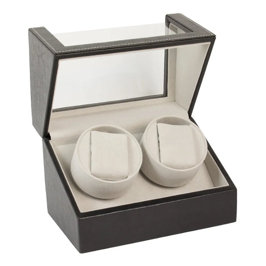 Remontoir pour 2 montres automatiques noir avec coutures blanches